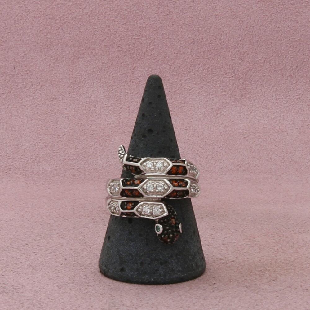 sterling silver citrine & cz coiled snake ring size 10